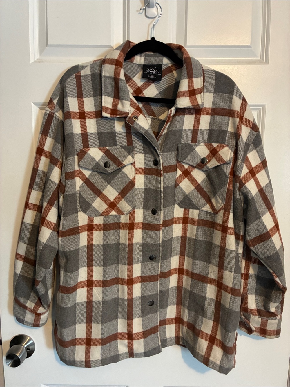 HFX Women's Grey & Brown Plaid Shacket Jacket